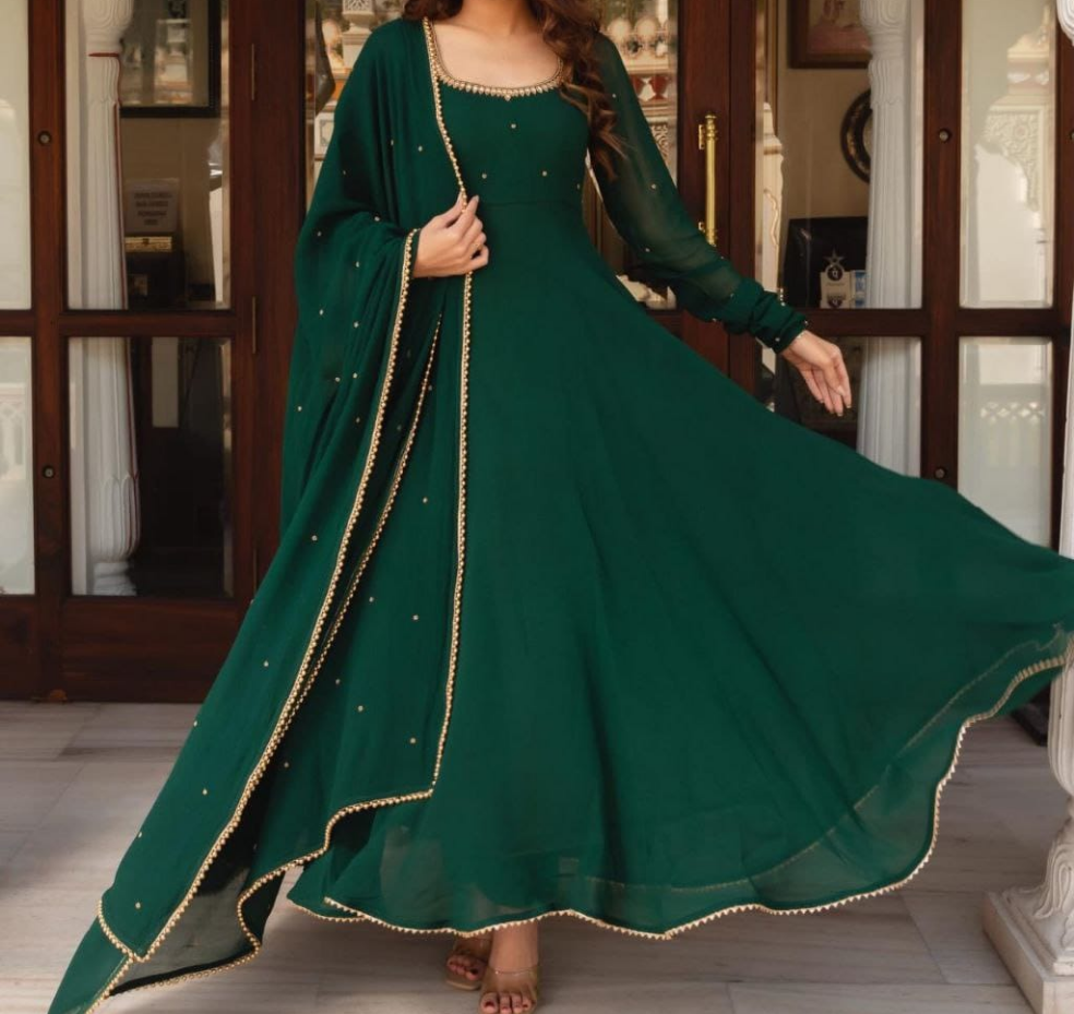 Elegant Handwork Green Anarkali Suit