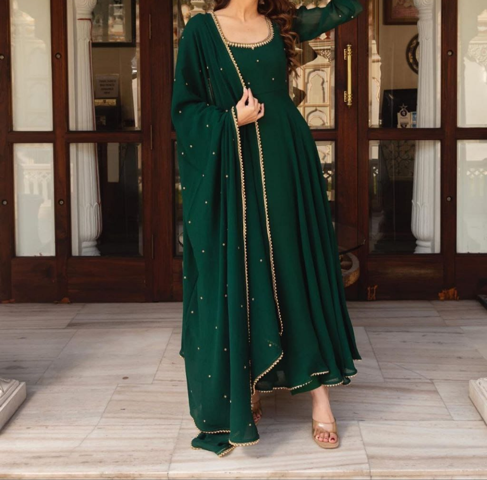 Elegant Handwork Green Anarkali Suit