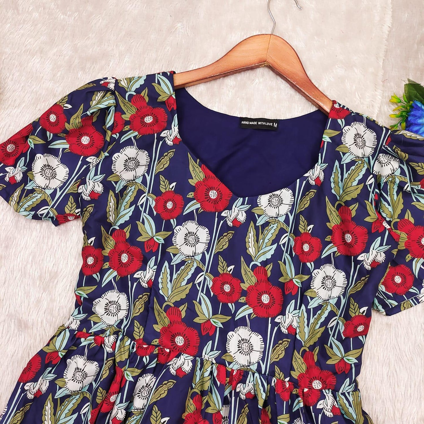 Twister Blue Short Dress with Floral Print