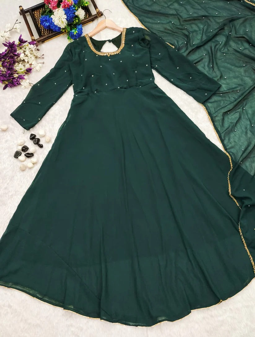 Elegant Handwork Green Anarkali Suit