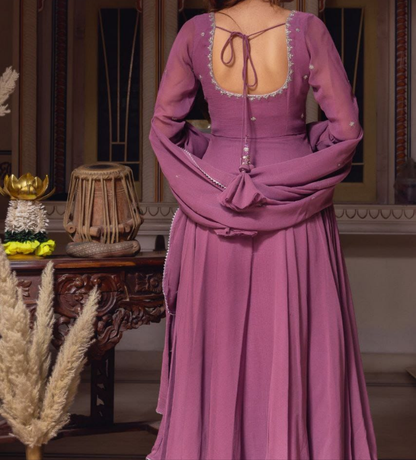 Elegant Handwork Plum Anarkali Suit