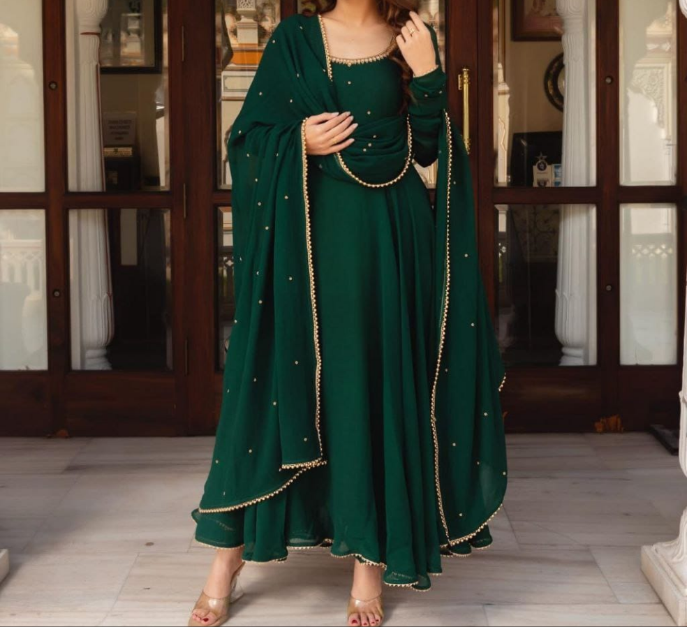 Elegant Handwork Green Anarkali Suit