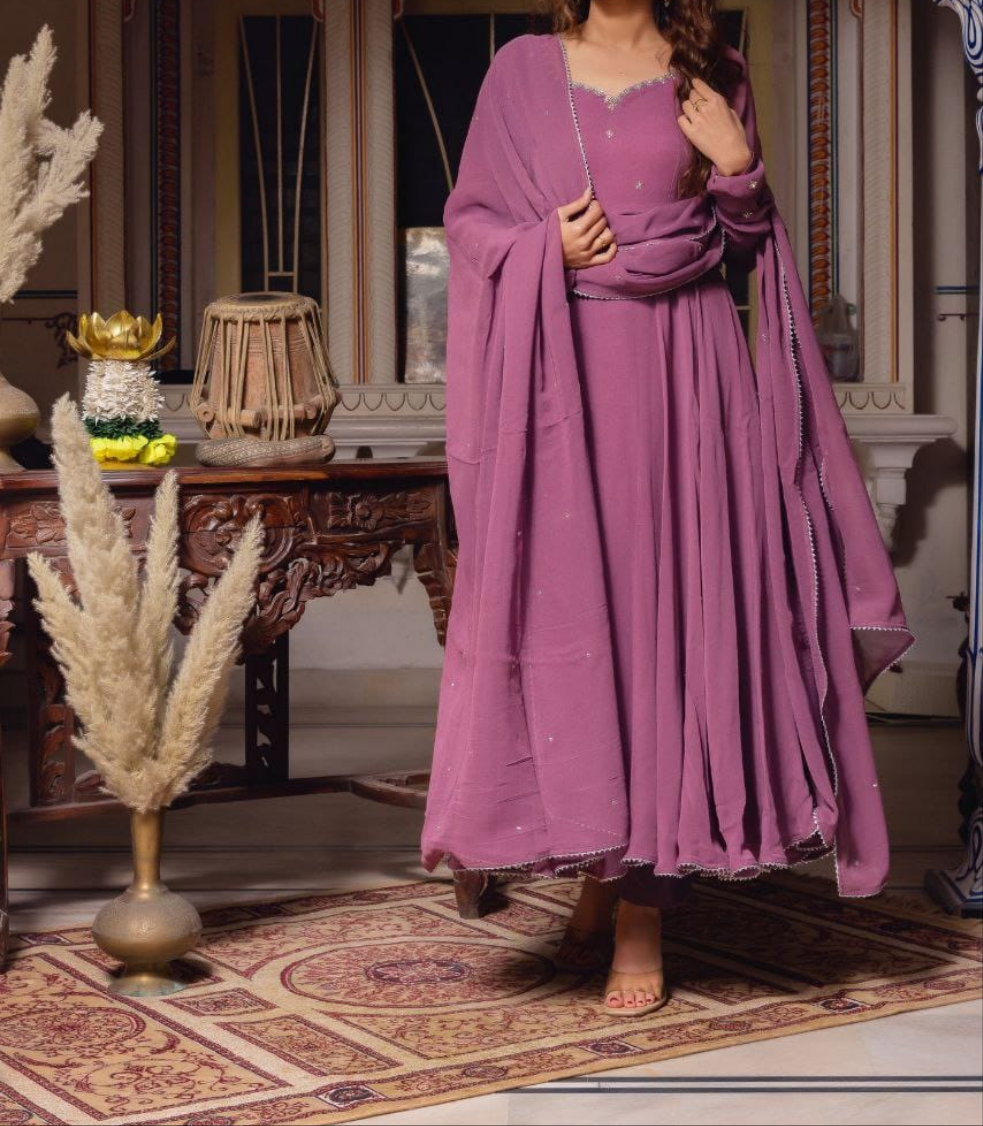 Elegant Handwork Plum Anarkali Suit