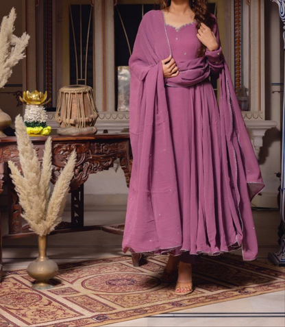 Elegant Handwork Plum Anarkali Suit