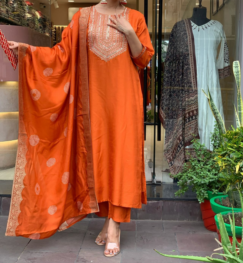 Elegant Chanderi Silk Kurti Dupatta Set