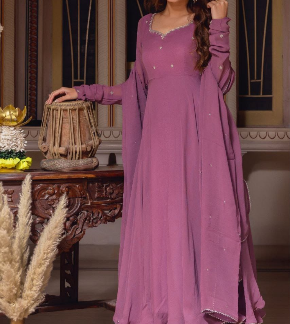 Elegant Handwork Plum Anarkali Suit