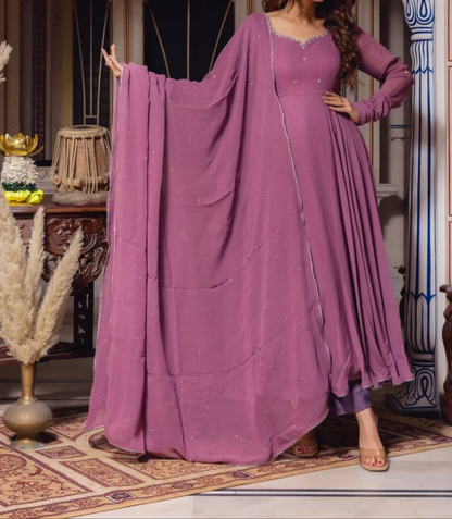 Elegant Handwork Plum Anarkali Suit