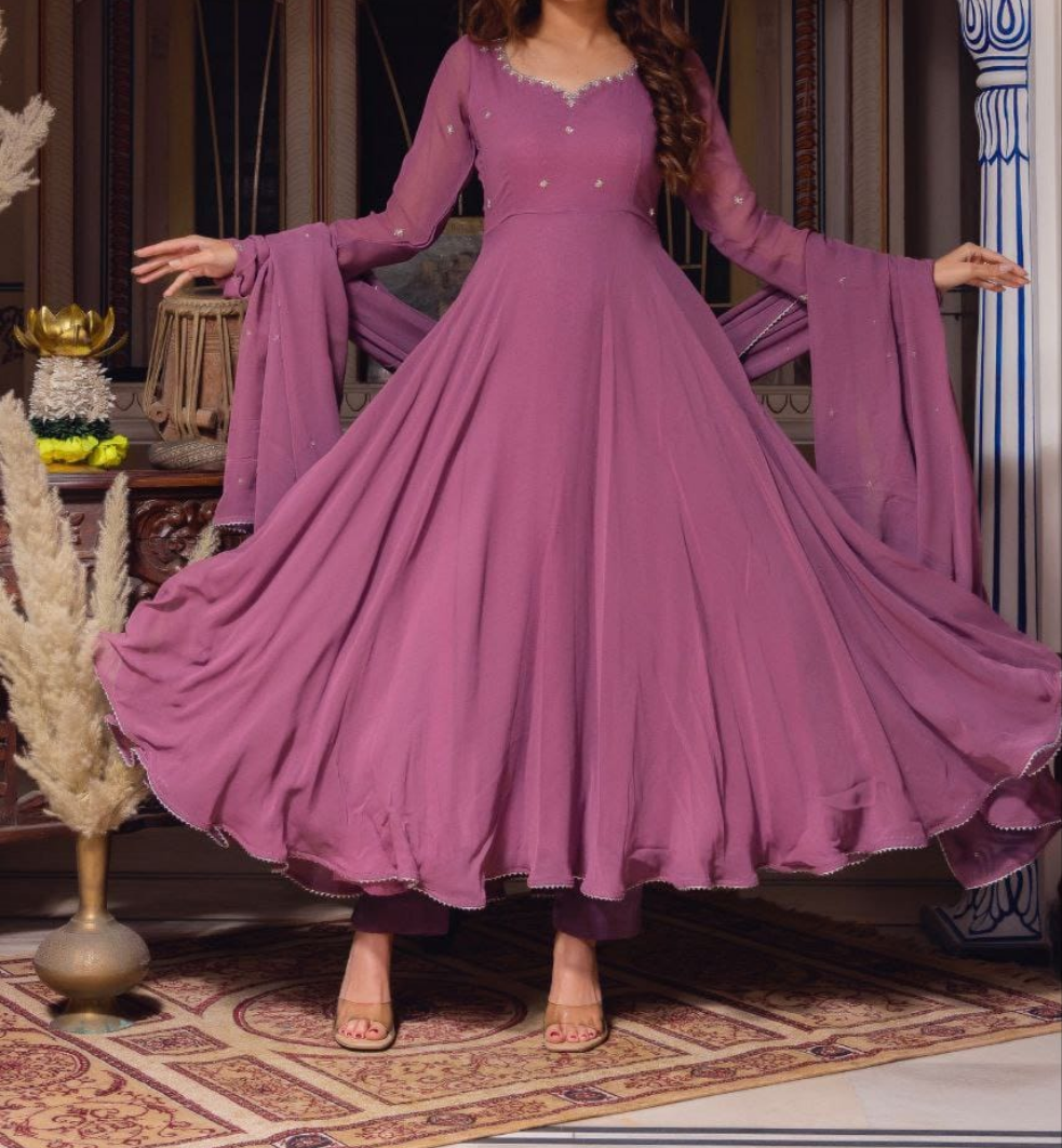 Elegant Handwork Plum Anarkali Suit