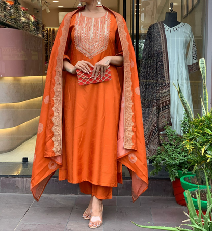 Elegant Chanderi Silk Kurti Dupatta Set