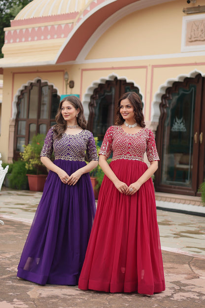 Zari-Thread & Sequins Embroidery Work Gown