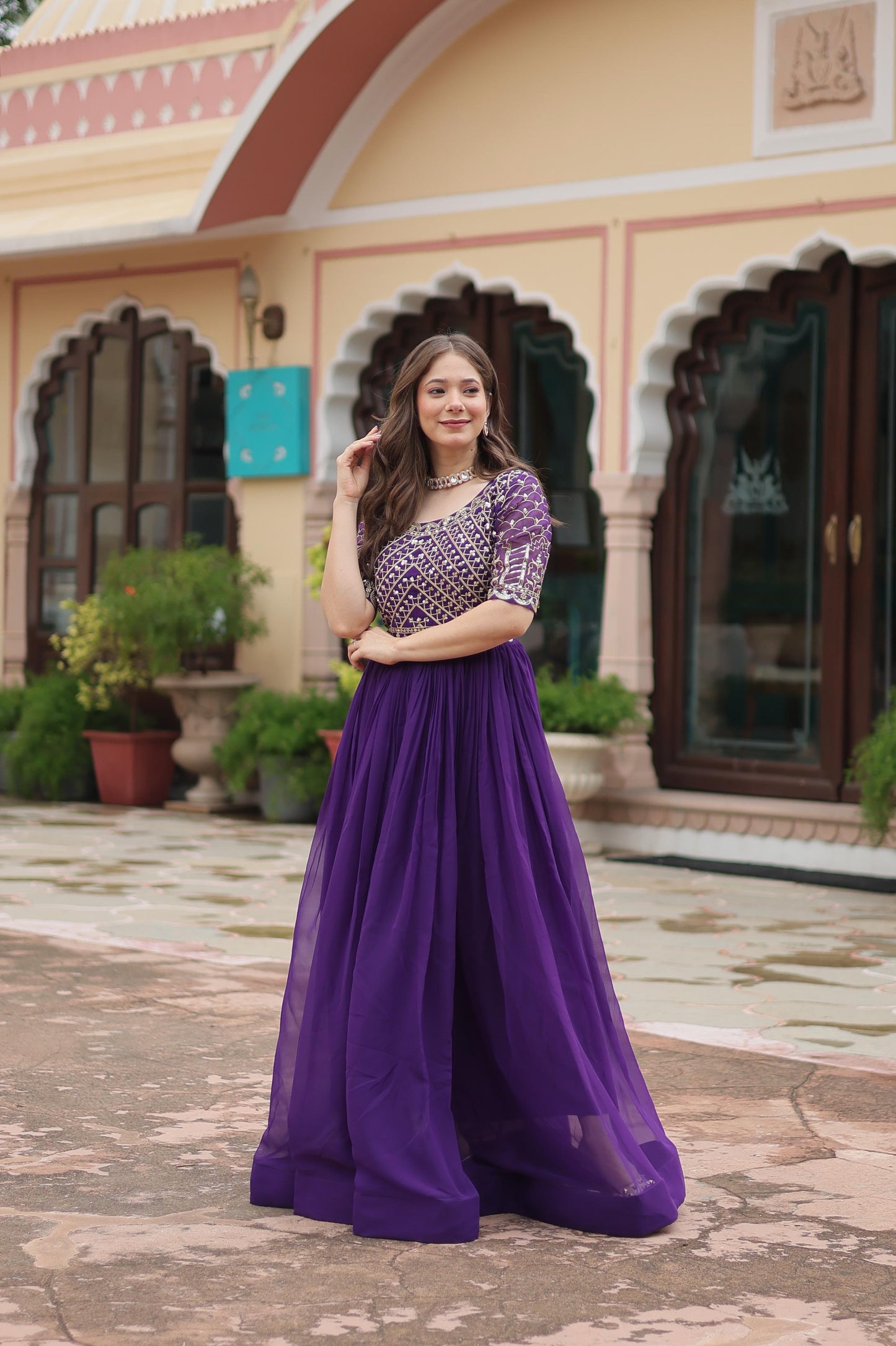 Zari-Thread & Sequins Embroidery Work Gown