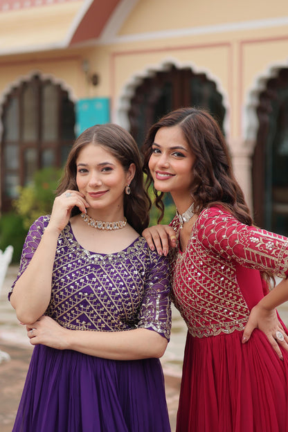 Zari-Thread & Sequins Embroidery Work Gown