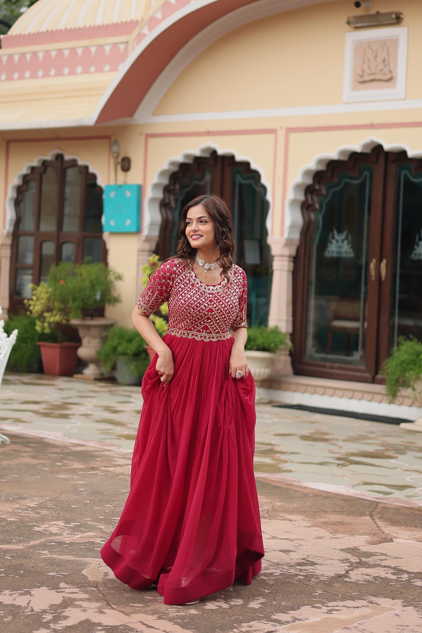 Zari-Thread & Sequins Embroidery Work Gown