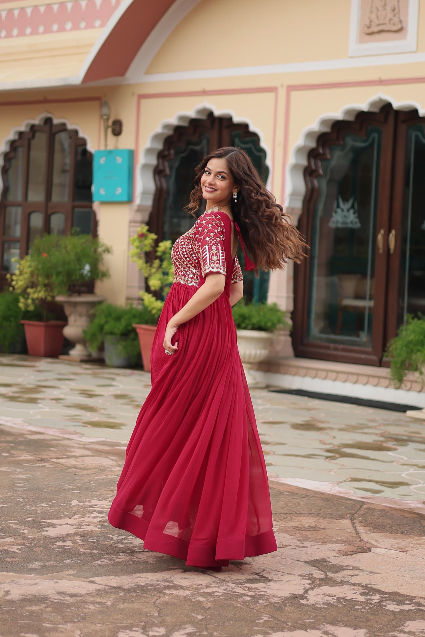 Zari-Thread & Sequins Embroidery Work Gown