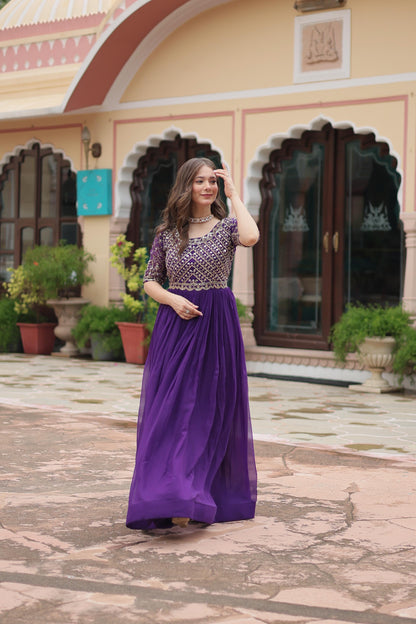 Zari-Thread & Sequins Embroidery Work Gown