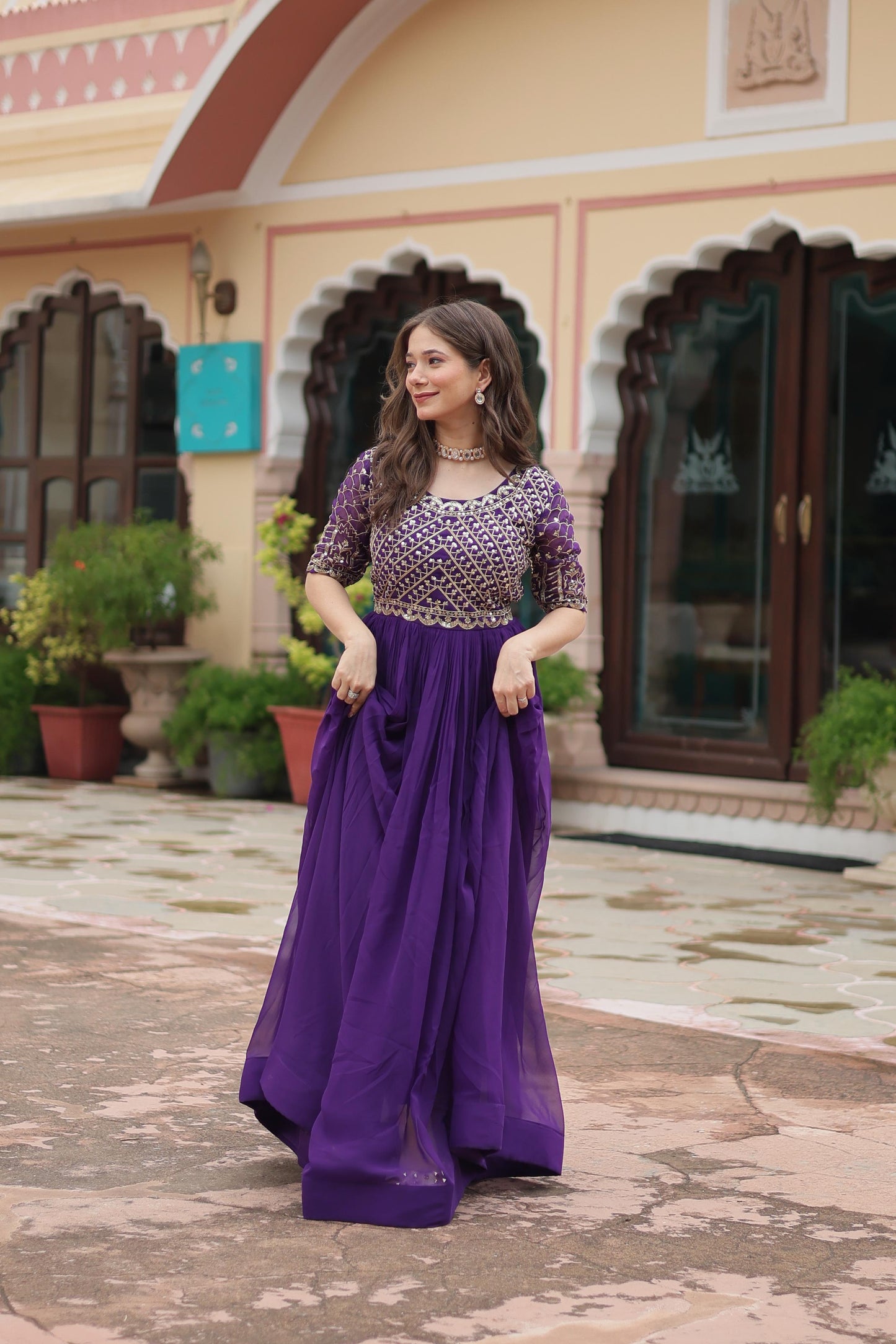 Zari-Thread & Sequins Embroidery Work Gown