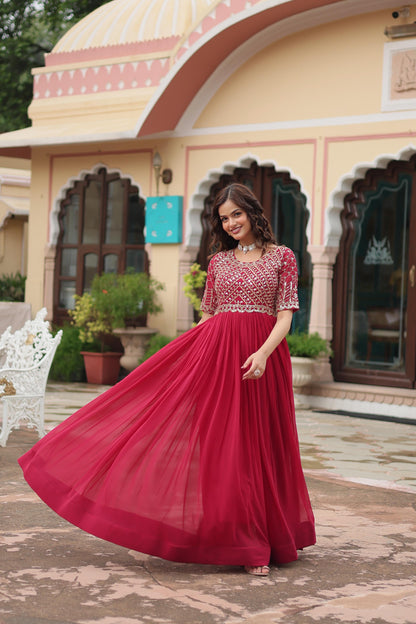 Zari-Thread & Sequins Embroidery Work Gown
