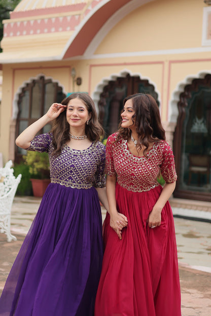 Zari-Thread & Sequins Embroidery Work Gown