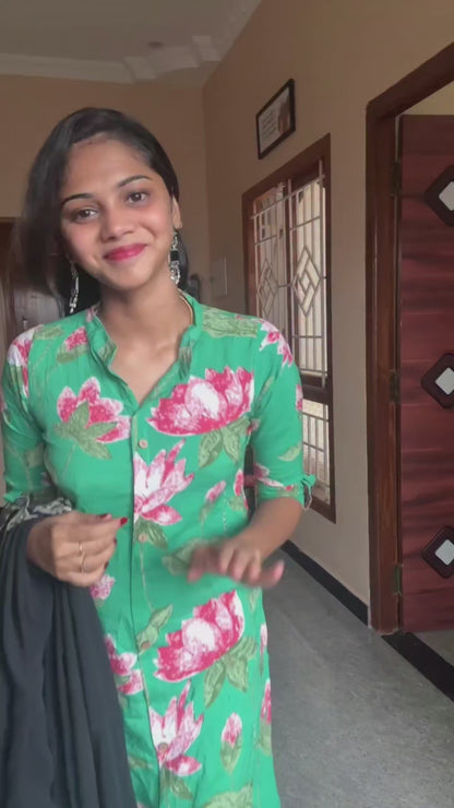 Premium Georgette Kalamkari A-line Set