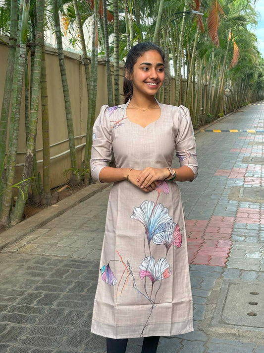 Premium Chanderi  Ginkgo  Floral Top