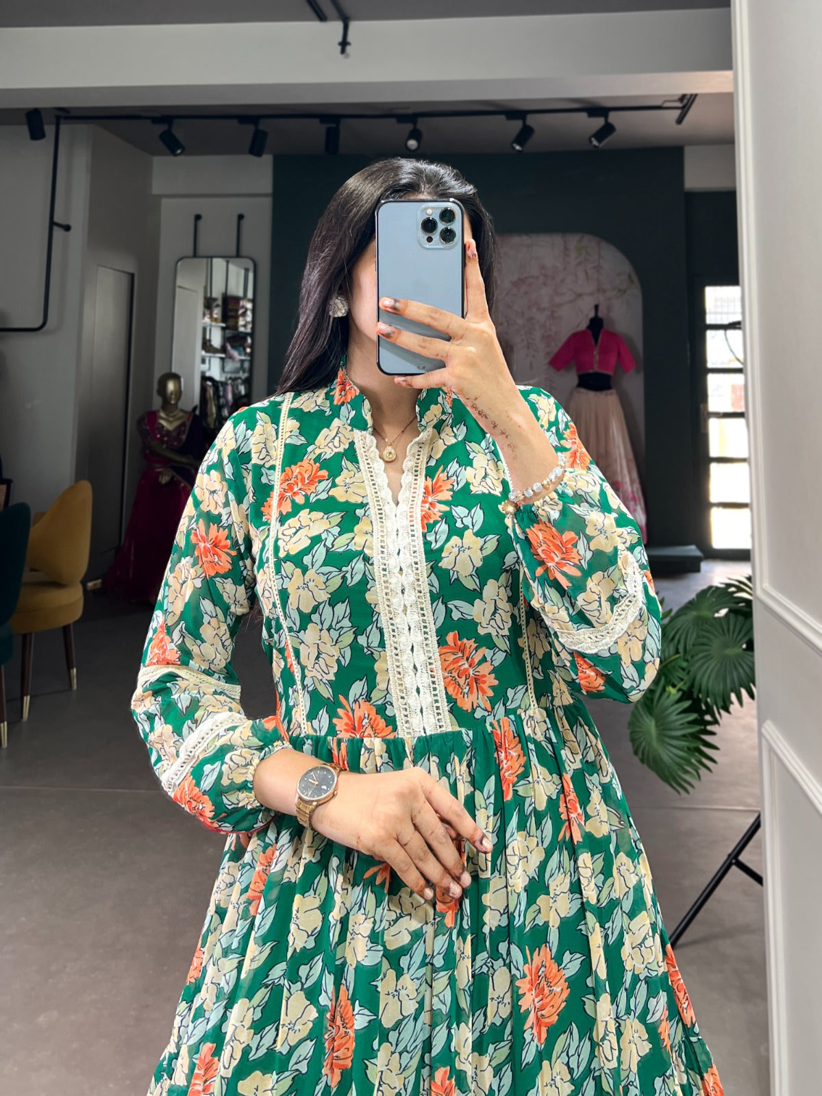 Twirl in Triple-Layer Floral Georgette Gown 🍃