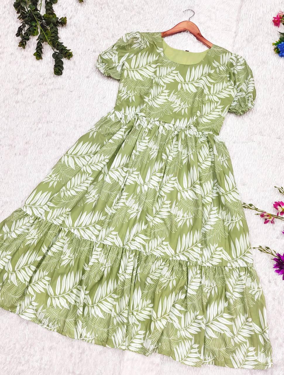 Mint Leaf Maxi Dress: Soft Cotton Floral Elegance