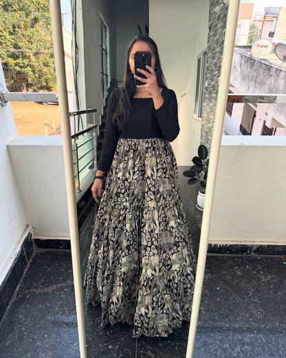 "Traditional Hakuba Muslin Anarkali With Kalamkari Print -