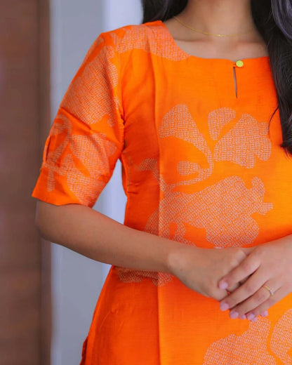 Premium Orange Floral  Kurti