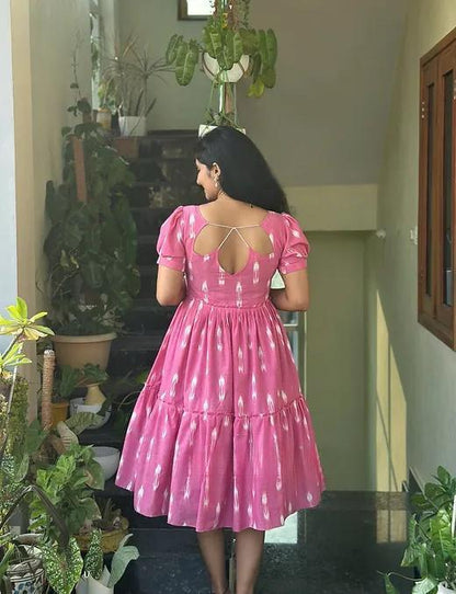 "Elegant Cotton Kurti with Ikkat Print & Frill Hem"