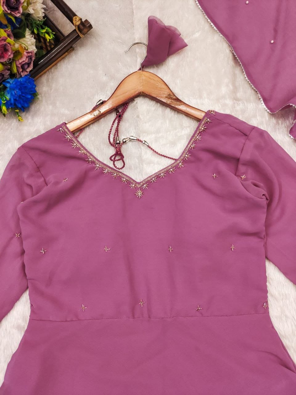 Elegant Handwork Plum Anarkali Suit