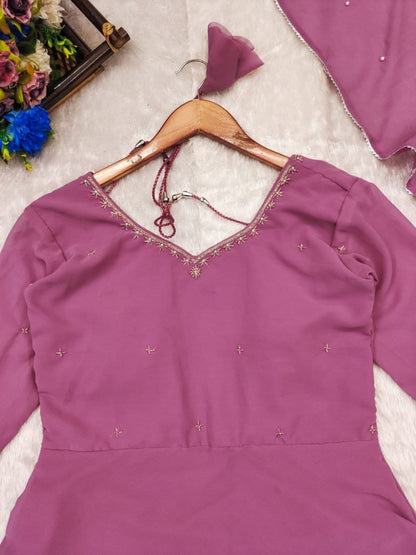 Elegant Handwork Plum Anarkali Suit