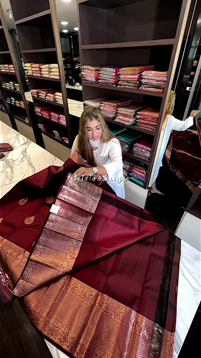 "Lichi Silk Red Date Wedding Saree - Organic and Breathable"