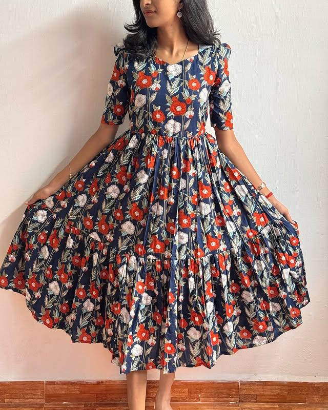 Twister Blue Short Dress with Floral Print