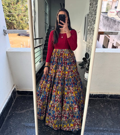 "Traditional Hakuba Muslin Anarkali With Kalamkari Print -