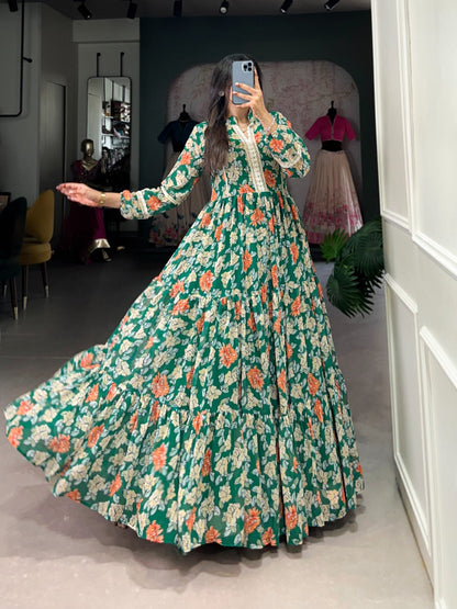 Twirl in Triple-Layer Floral Georgette Gown 🍃
