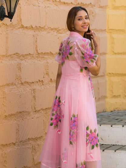 Ananya Pink Floral Organza Dress