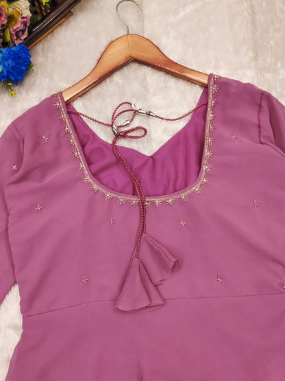 Elegant Handwork Plum Anarkali Suit