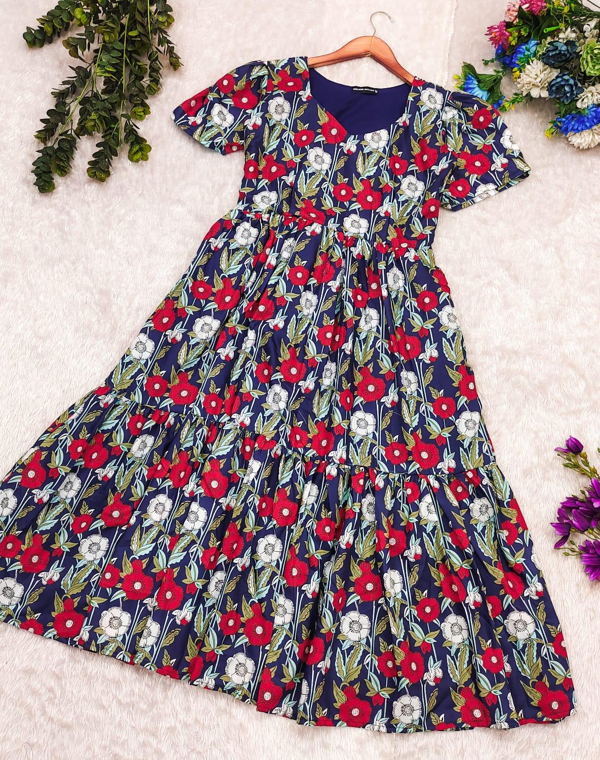 Twister Blue Short Dress with Floral Print