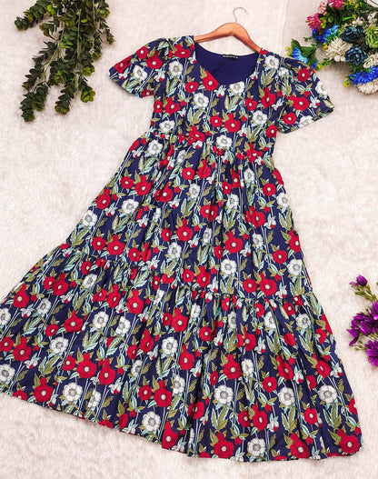 Twister Blue Short Dress with Floral Print