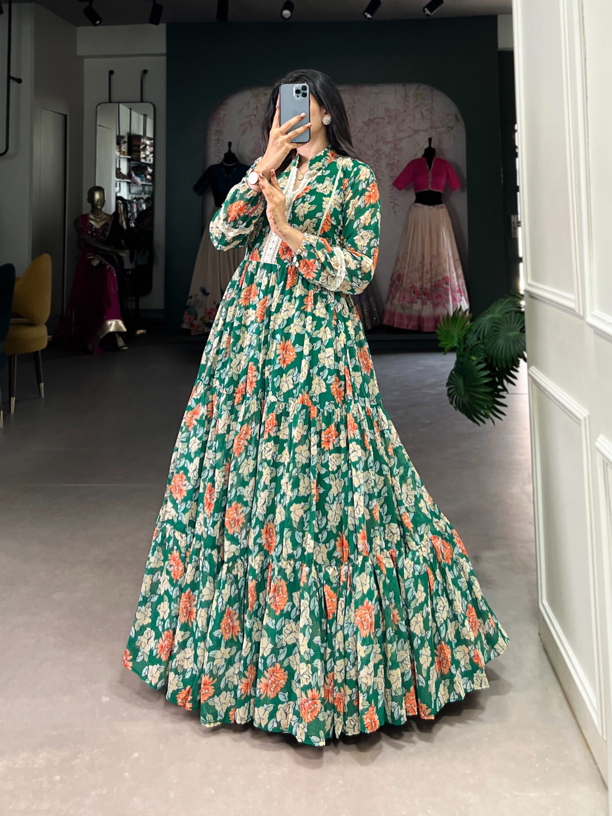 Twirl in Triple-Layer Floral Georgette Gown 🍃