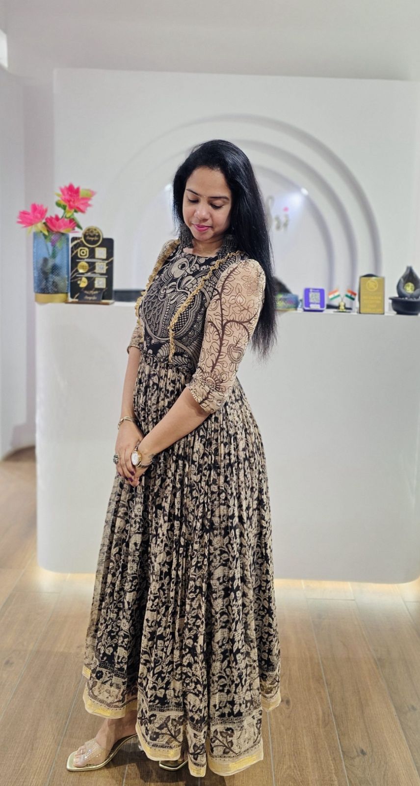 Peacock Cubic Kota Kalamkari Gown