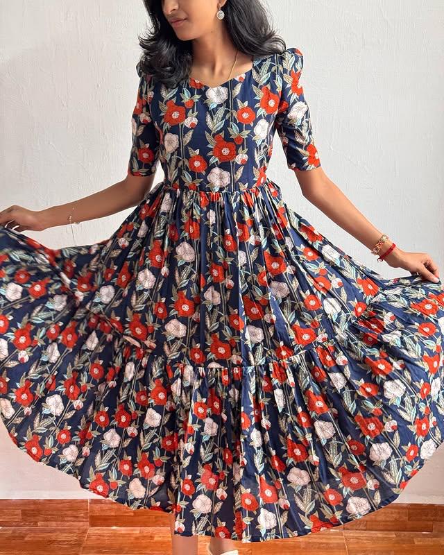 Twister Blue Short Dress with Floral Print