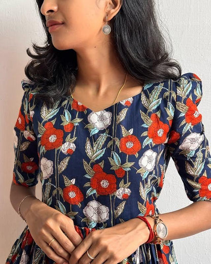 Twister Blue Short Dress with Floral Print