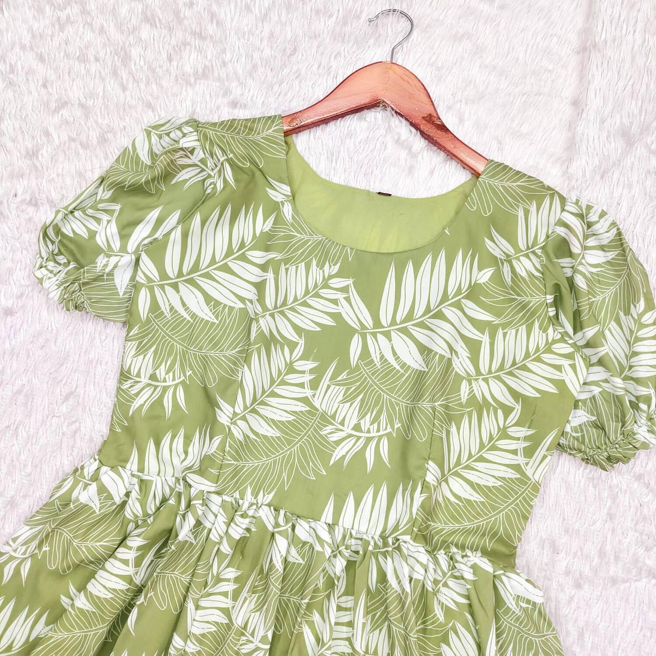 Mint Leaf Maxi Dress: Soft Cotton Floral Elegance