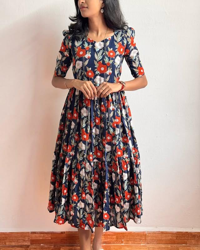 Twister Blue Short Dress with Floral Print