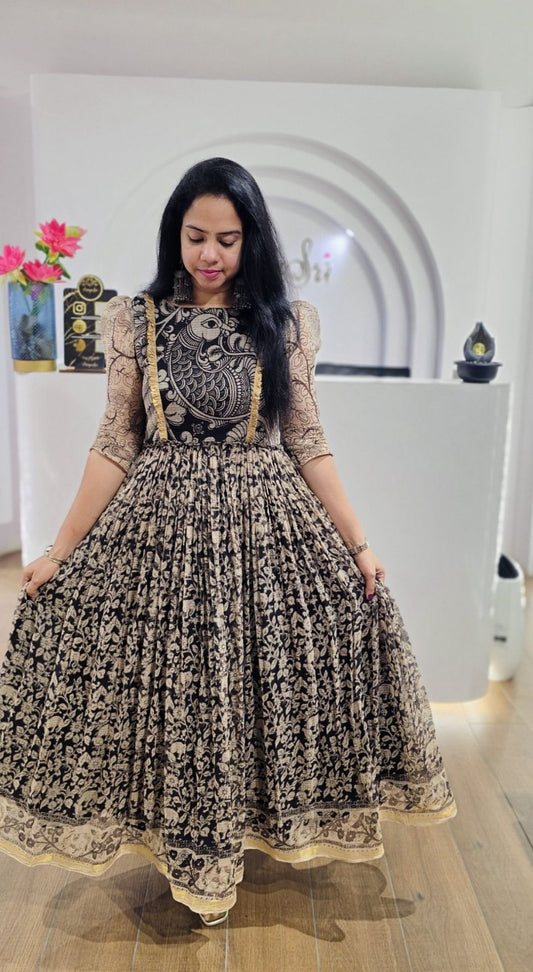 Peacock Cubic Kota Kalamkari Gown