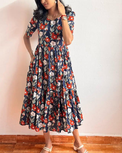 Twister Blue Short Dress with Floral Print