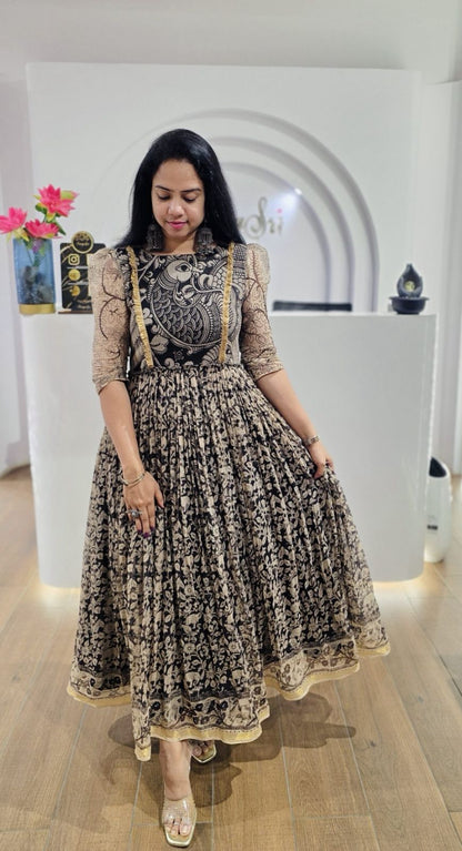 Peacock Cubic Kota Kalamkari Gown