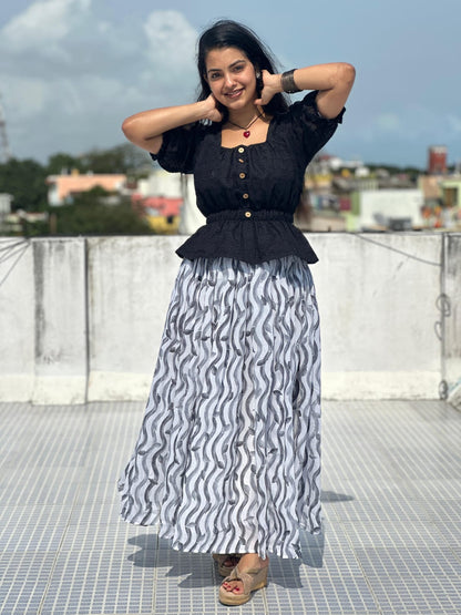 "Women's Chiffon Skirt and Hakoba Work Top"