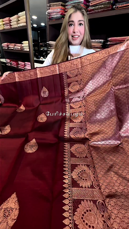 "Lichi Silk Red Date Wedding Saree - Organic and Breathable"